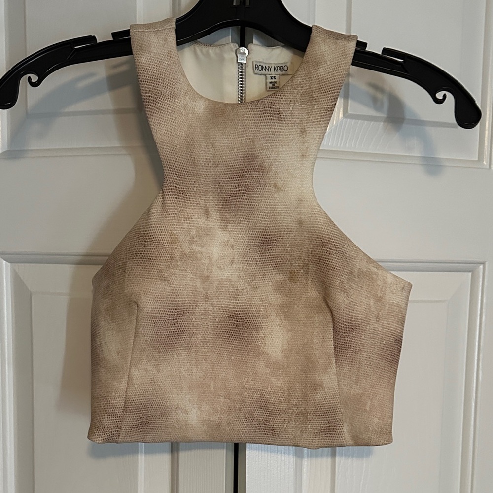 Ronny Kobo Collection Textured Beige Crop Top